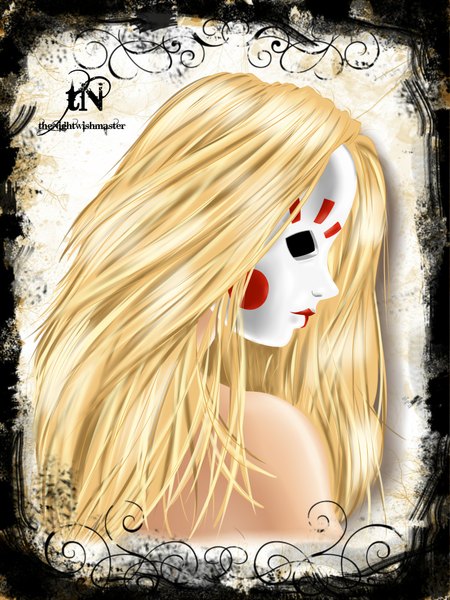 Anime picture 1500x2000 with thenightwishmaster single long hair tall image blonde hair bare shoulders upper body profile girl mask
