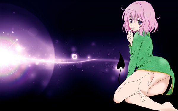 Anime picture 1920x1200 with toloveru xebec momo velia deviluke blush highres short hair light erotic wide image purple eyes pink hair barefoot girl