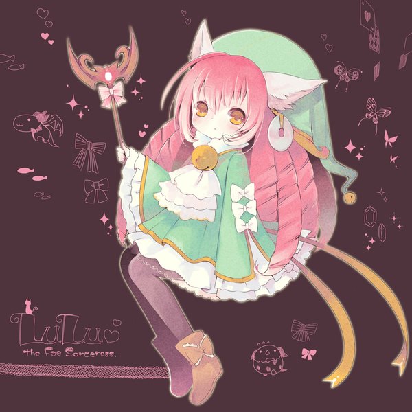 Anime picture 1000x1000 with league of legends lulu (league of legends) tunako single long hair looking at viewer blush brown eyes pink hair drill hair girl dress shoes staff