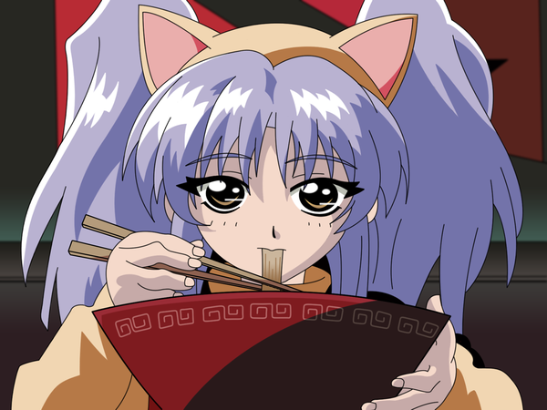 Anime picture 3200x2400 with martian successor nadesico xebec hoshino ruri highres animal ears cat girl girl food noodles ramen