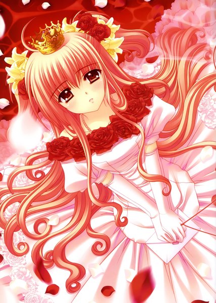 Anime picture 2442x3423 with nishimata aoi single long hair tall image highres red eyes pink hair absurdres hair flower girl dress gloves hair ornament flower (flowers) elbow gloves crown