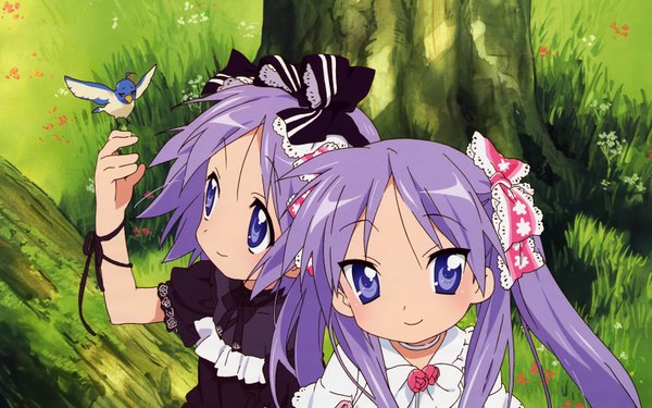 Anime picture 3200x2000 with lucky star kyoto animation hiiragi kagami hiiragi tsukasa highres wide image twins girl