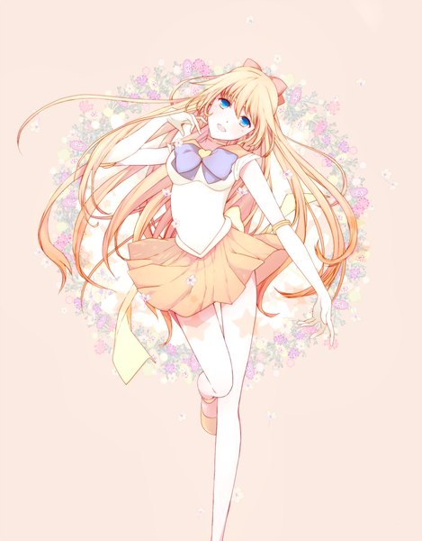 Anime picture 1400x1788 with bishoujo senshi sailor moon toei animation aino minako sailor venus shian (rafu5204) single long hair tall image looking at viewer open mouth blue eyes blonde hair girl skirt gloves flower (flowers) bow hair bow