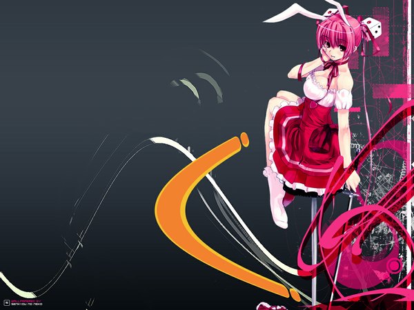 Anime picture 1152x864 with di gi charat madhouse usada hikaru rabi en rose bunny girl girl sword dice