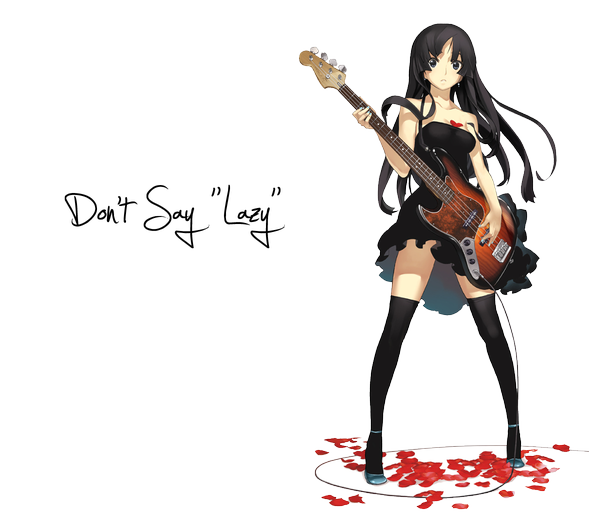 Anime picture 1200x1024 with k-on! kyoto animation akiyama mio nagi ryou single long hair looking at viewer black hair standing full body transparent background vector girl thighhighs dress black thighhighs petals black dress musical instrument guitar