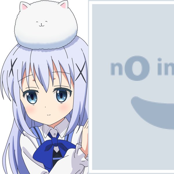 Anime picture 850x850 with gochuumon wa usagi desu ka? white fox pixiv kafuu chino tippy (gochiusa) mugen ouka single long hair blush fringe blue eyes simple background white background looking away purple hair light smile animal on head no image girl animal