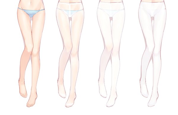 Anime picture 2480x1606 with original bison cangshu highres light erotic simple background white background bent knee (knees) barefoot bare legs no shoes legs underwear only girl navel underwear panties pantyhose transparent clothing striped panties white pantyhose