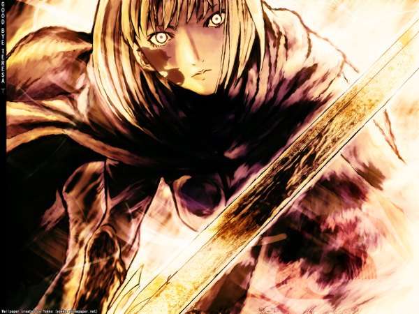 Anime picture 1280x960 with claymore madhouse clare (claymore) single looking at viewer fringe blonde hair holding yellow eyes girl weapon sword