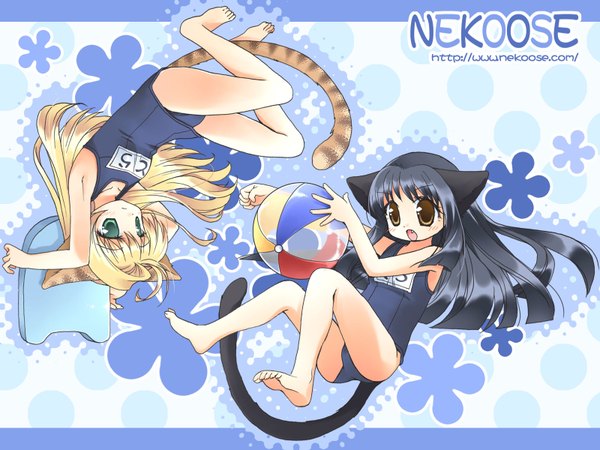 Anime picture 1600x1200 with animal ears cat girl girl swimsuit one-piece swimsuit school swimsuit nekoose