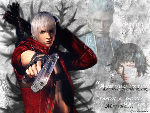 Anime picture 1600x1200 with devil may cry dante (devil may cry) realistic boy gun pistol