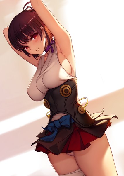 Anime picture 992x1403 with koutetsujou no kabaneri wit studio mumei (kabaneri) evan yang single tall image looking at viewer blush short hair breasts light erotic red eyes brown hair large breasts pantyshot girl skirt underwear panties miniskirt