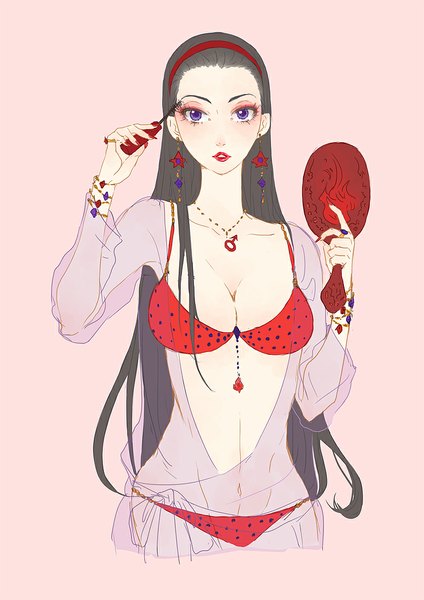 Anime picture 800x1131 with bishoujo senshi sailor moon toei animation hino rei soudwrong single long hair tall image light erotic black hair purple eyes very long hair lips underwear only girl navel underwear panties earrings bracelet lingerie