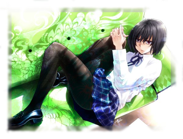 Anime picture 1200x911 with original takanashi ringo single short hair black hair red eyes lying legs girl skirt miniskirt shirt shoes