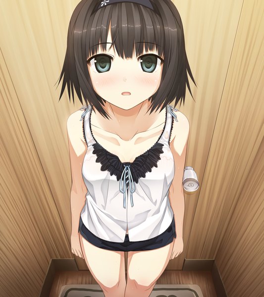 Anime picture 2560x2880 with monobeno alishima alice cura tall image blush highres short hair open mouth blue eyes black hair game cg girl shorts hairband