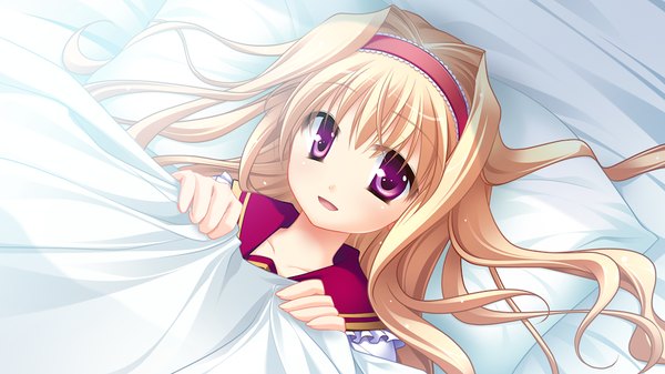 Anime picture 1024x576 with fortuna rhapsody long hair blonde hair wide image game cg pink eyes girl uniform school uniform hairband
