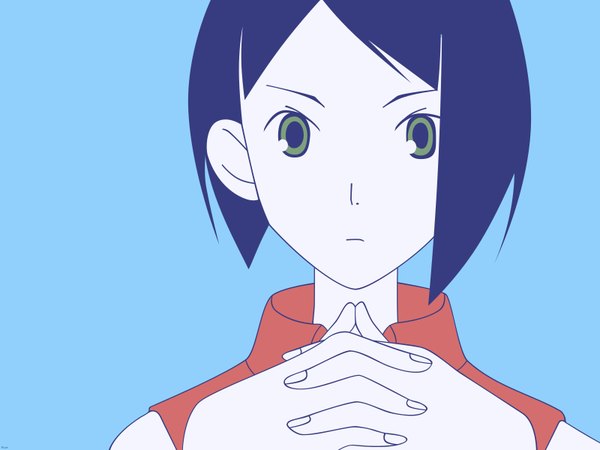 Anime picture 1600x1200 with sayonara zetsubou sensei shaft (studio) arai chie blue background tagme