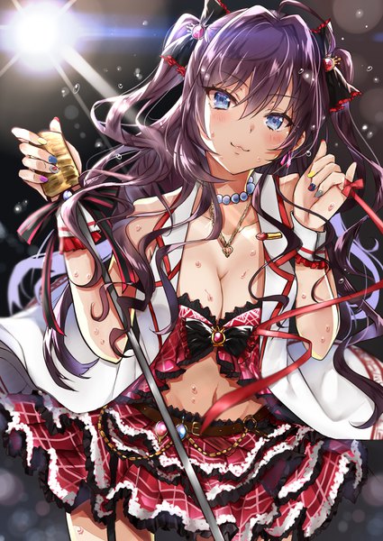 Anime picture 2507x3541 with idolmaster idolmaster cinderella girls ichinose shiki nanakagura single long hair tall image fringe highres breasts blue eyes light erotic smile hair between eyes large breasts fingernails lips sparkle sweat two side up