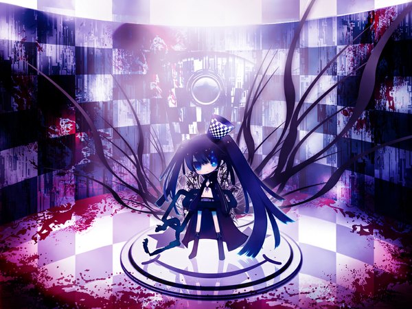 Anime picture 1024x768 with black rock shooter black rock shooter (character) puti devil twintails chibi girl
