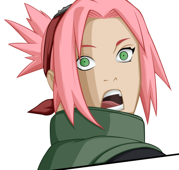 Anime picture 2251x2143 with naruto studio pierrot naruto (series) haruno sakura molyneux93 single highres short hair open mouth green eyes pink hair ponytail looking back coloring portrait transparent background face girl bandana