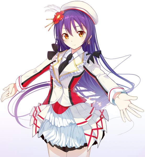 Anime picture 1200x1299 with love live! school idol project sunrise (studio) love live! sonoda umi machimura komori single long hair tall image looking at viewer white background brown eyes blue hair girl dress hair ornament