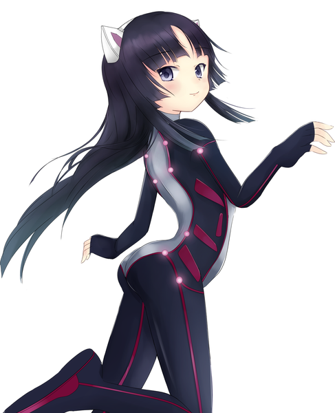 Anime picture 1218x1500 with guilty crown production i.g tsugumi kirimoti34 single long hair tall image blush black hair simple background white background animal ears grey hair cat ears girl bodysuit