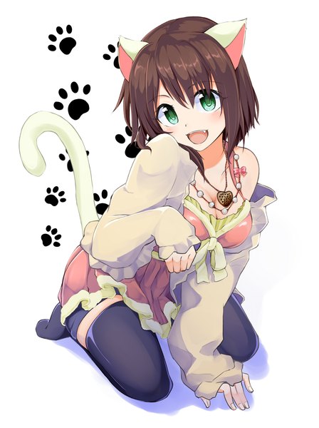 Anime picture 1493x1998 with idolmaster idolmaster cinderella girls maekawa miku kazenoko single tall image looking at viewer blush fringe short hair breasts open mouth simple background smile hair between eyes brown hair large breasts white background sitting green eyes