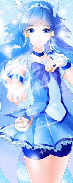 Anime picture 400x1000 with precure smile precure! toei animation aoki reika cure beauty aile (crossroads) single long hair tall image looking at viewer fringe blue eyes blue hair magic magical girl girl dress choker tiara leggings