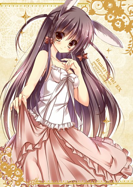 Anime picture 714x1000 with original amane ruri single long hair tall image looking at viewer blush black hair smile animal ears yellow eyes girl dress