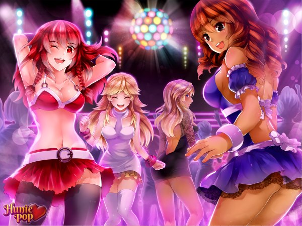 Anime picture 2400x1800 with hunie pop lola rembrite audrey belrose tiffany maye jessie maye kaskia long hair blush highres open mouth blue eyes light erotic blonde hair smile red eyes brown hair multiple girls brown eyes red hair braid (braids)