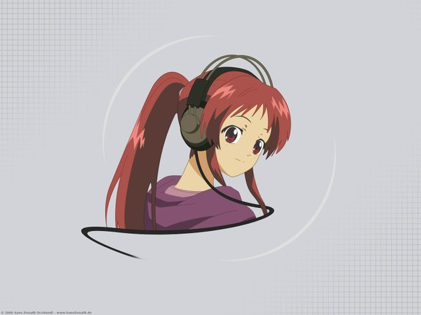 Anime picture 1600x1200 with rec shaft (studio) onda aka highres ponytail red hair wallpaper vector headphones