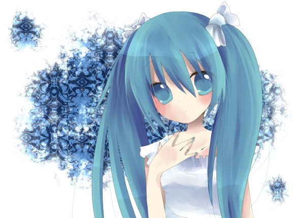 Anime picture 1398x1000 with vocaloid hatsune miku blue background girl tagme