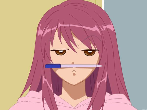 Anime picture 1600x1200 with kaleido star gonzo naegino sora single long hair looking at viewer fringe brown eyes pink hair wallpaper close-up vector girl pen