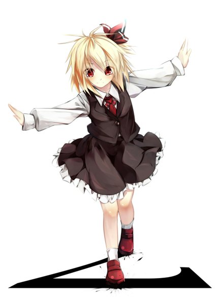 Anime picture 1058x1500 with touhou rumia gorilla (bun0615) single tall image looking at viewer short hair simple background blonde hair red eyes white background girl dress skirt shoes skirt set