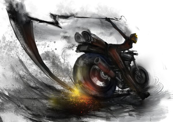 Anime picture 1440x1019 with durarara!! brains base (studio) celty sturluson charimei helmet scythe motorcycle