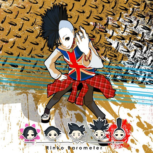 Anime picture 1000x1000 with love plus kobayakawa rinko gassun black hair light smile black eyes piercing flag print punk mohawk girl bracelet bell ring collar british flag