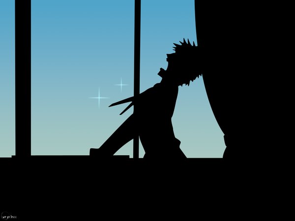 Anime picture 1600x1200 with azumanga daioh j.c. staff kimura black background blue background silhouette