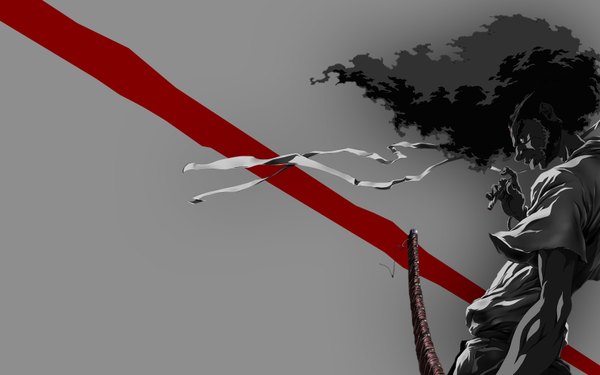 Anime picture 1680x1050 with afro samurai wide image ribbon (ribbons) weapon sword cigar tagme