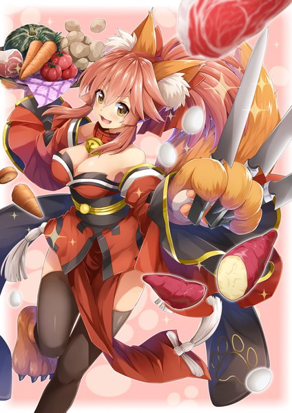 Anime picture 2893x4092 with fate (series) fate/grand order tamamo (fate) (all) tamamo cat (fate) kanna (chaos966) single long hair tall image looking at viewer blush fringe highres breasts open mouth light erotic smile hair between eyes large breasts standing bare shoulders