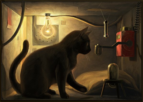 Anime picture 1024x731 with original ka92 (pixiv) single no people cat lamp