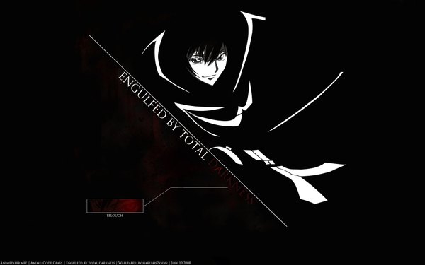 Anime picture 1920x1200 with code geass sunrise (studio) lelouch lamperouge single looking at viewer highres wide image monochrome dark background boy choker cloak
