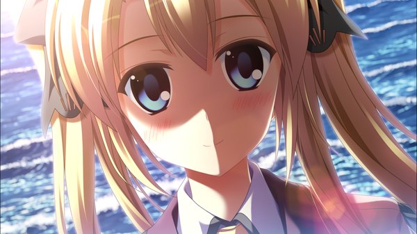 Anime picture 1278x718 with supipara amano angeline hotaru nanao naru long hair blush blue eyes blonde hair wide image twintails game cg girl ribbon (ribbons) hair ribbon