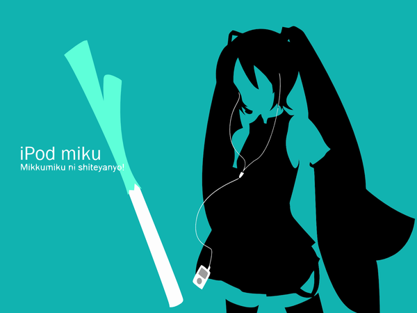 Anime picture 1600x1200 with vocaloid ipod hatsune miku silhouette parody multicolored girl leek