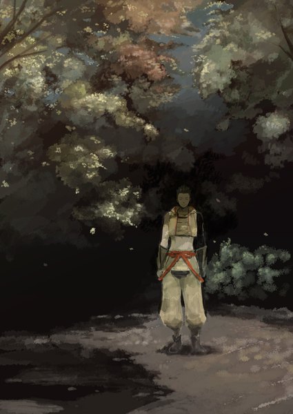 Anime picture 1250x1765 with sengoku basara production i.g tokugawa ieyasu kigi (artist) single tall image standing eyes closed boy plant (plants) tree (trees)