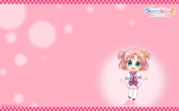 Anime picture 1920x1200 with sugar+spice 2 (game) single highres blue eyes wide image twintails pink hair short twintails chibi girl serafuku amamoto fuuka