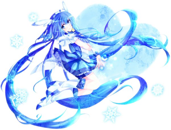 Anime picture 1180x900 with precure smile precure! toei animation aoki reika cure beauty sakura (kasupi) single long hair blue eyes blue hair girl dress boots tiara
