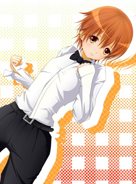 Anime picture 1200x1618 with working!! a-1 pictures inami mahiru arkcide (artist) single tall image short hair orange hair orange eyes girl shirt bowtie