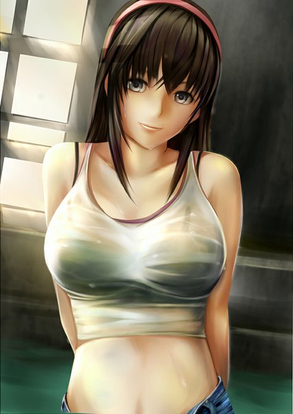Anime picture 708x1000 with dead or alive hitomi nannacy7 single long hair tall image looking at viewer light erotic black hair black eyes girl hairband