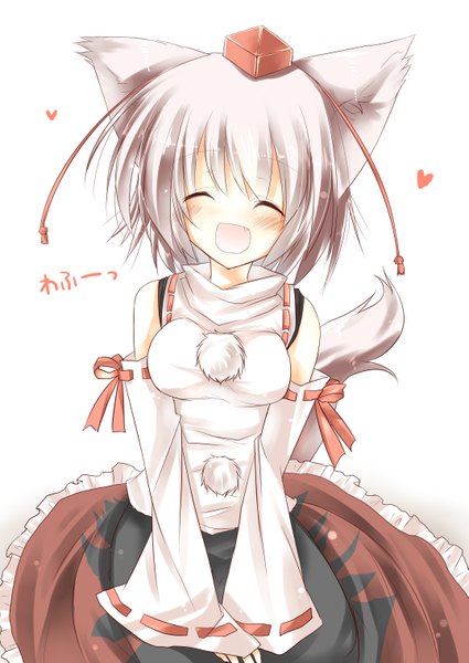 Anime picture 2149x3035 with touhou inubashiri momiji amane ruri single tall image blush highres short hair open mouth simple background white background animal ears tail animal tail grey hair girl detached sleeves