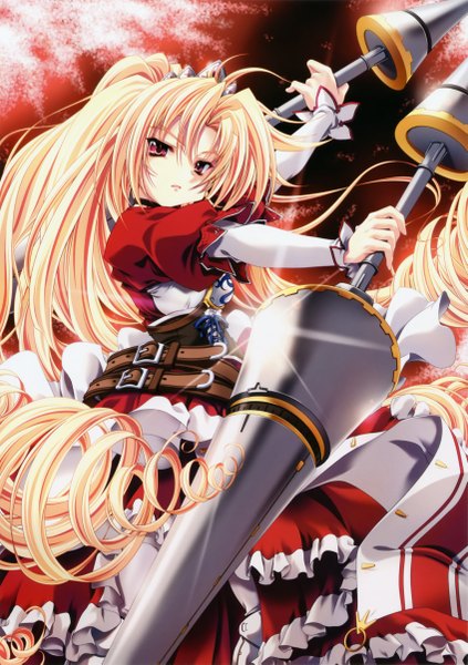 Anime picture 3388x4809 with miyama zero single long hair tall image highres blonde hair red eyes absurdres girl dress weapon