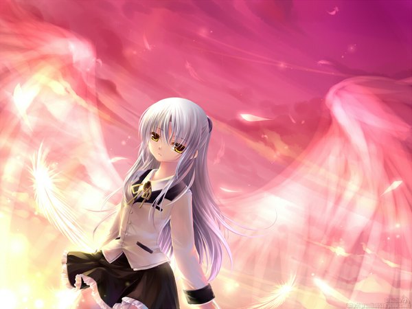 Anime picture 1066x800 with angel beats! key (studio) tachibana kanade grandia bing yellow eyes girl wings serafuku